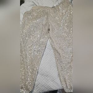 NEW Loft Champagne Sequin Jogger Pants Size large
